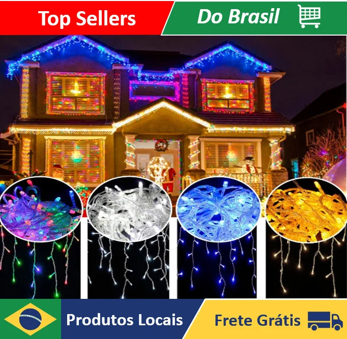 Cordão de Luzes de Natal 100 LEDs com Fio Transparente 9m e 8 Funções - Neverdie