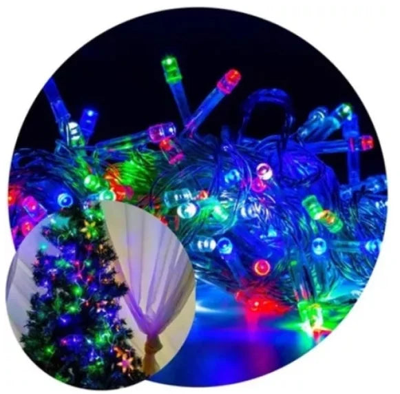 Cordão de Luzes de Natal 100 LEDs com Fio Transparente 9m e 8 Funções - Neverdie