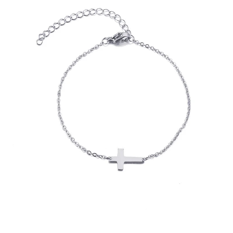 Pulseira de Aço Inoxidável DOTIFI com Cruz Dourada - Joia Elegante para Mulheres e Homens, Ideal para Noivado! - IMPORTADO