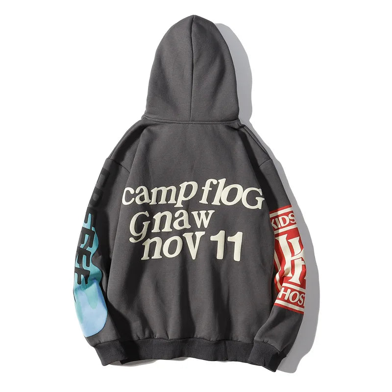 Moletom Baggy de Fleece com Estampa de Grafite - Moletom Oversized Masculino e Feminino, Estilo Casual de Rua com Capuz e Caimento Solto.