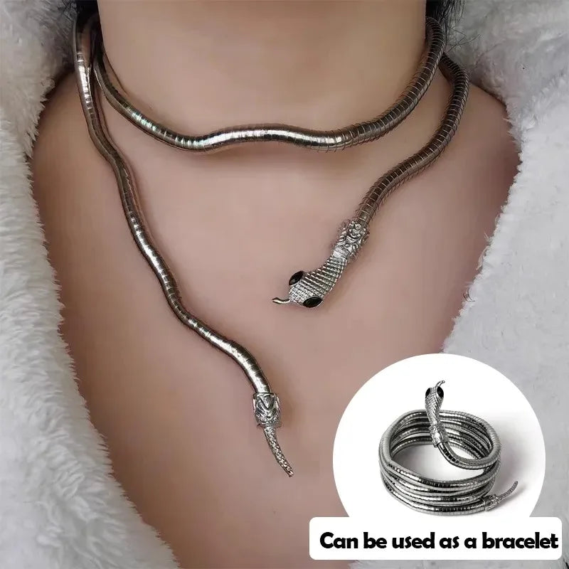 Colar e Pulseira Criativa em Forma de Serpente - Joia Versátil para Mulheres, Estilo Envolvente, Perfeita para Halloween e Looks Personalizados! - IMPORTADO