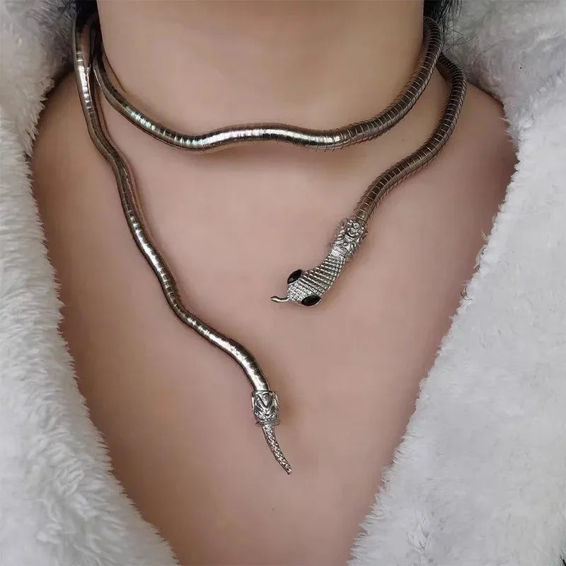 Colar e Pulseira Criativa em Forma de Serpente - Joia Versátil para Mulheres, Estilo Envolvente, Perfeita para Halloween e Looks Personalizados! - IMPORTADO