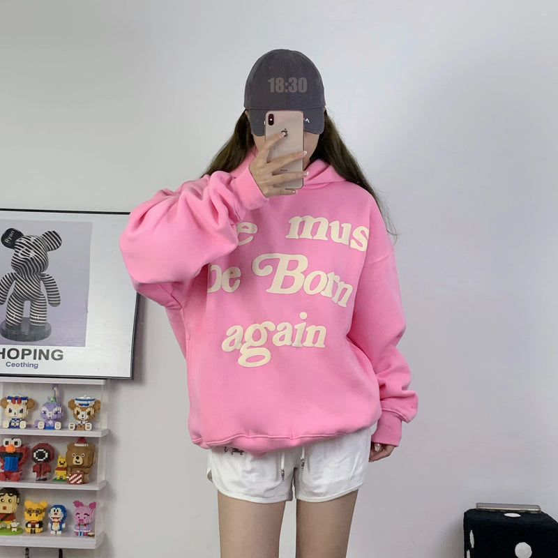 Moletom 2023FW Puff Print Kanye West Unissex "Ye Must Be Born Again" Rosa Oversized CPFM Sweatshirt