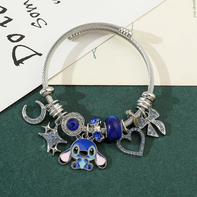 Pulseira Versátil Disney com Miçangas e Pingente de Coração Stitch - Edição Sorte Fofa -IMPOTADO