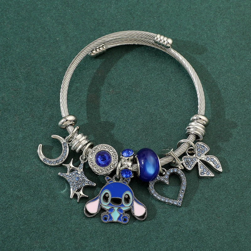 Pulseira Versátil Disney com Miçangas e Pingente de Coração Stitch - Edição Sorte Fofa -IMPOTADO