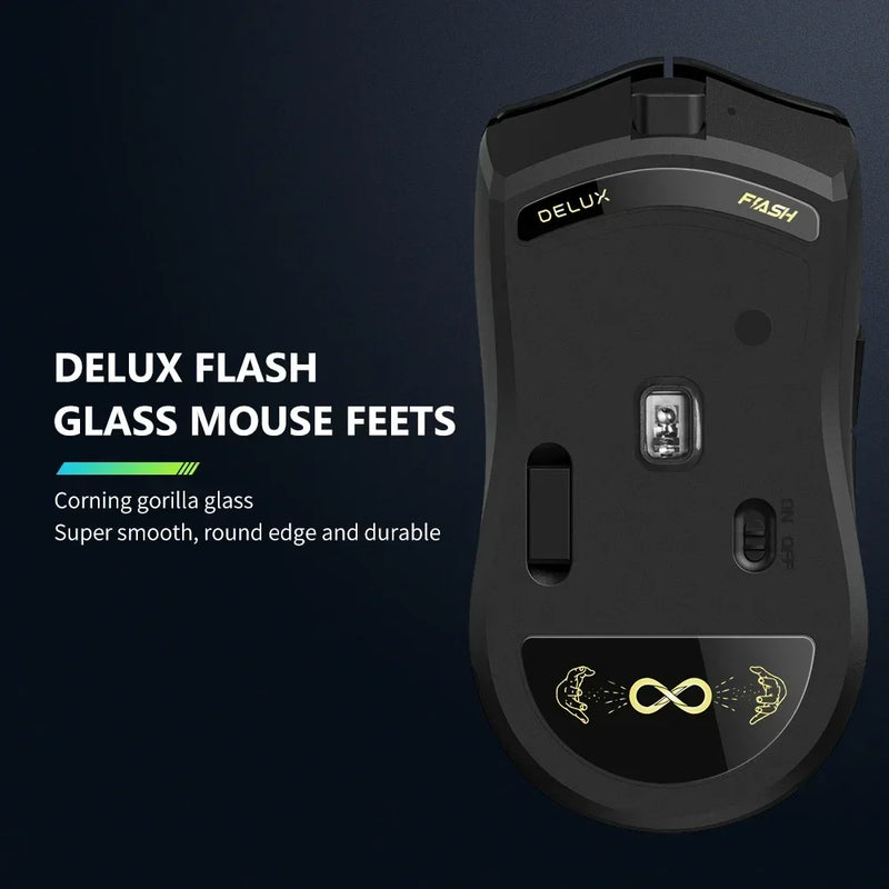 Delux M800 PRO PAW3395 Wireless Gaming Mouse Bluetooth Tri-Mode Connection 26000DPI Huano Pink Switches Macro Mice For PC Gamer