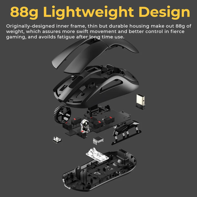 Mouse Gamer DAREU para PC com Conexão Tri-Modo: Bluetooth, Fio e Sem Fio 2.4G com Base de Carregamento e Botões KBS para Gamers de Laptop - IMPORTADO