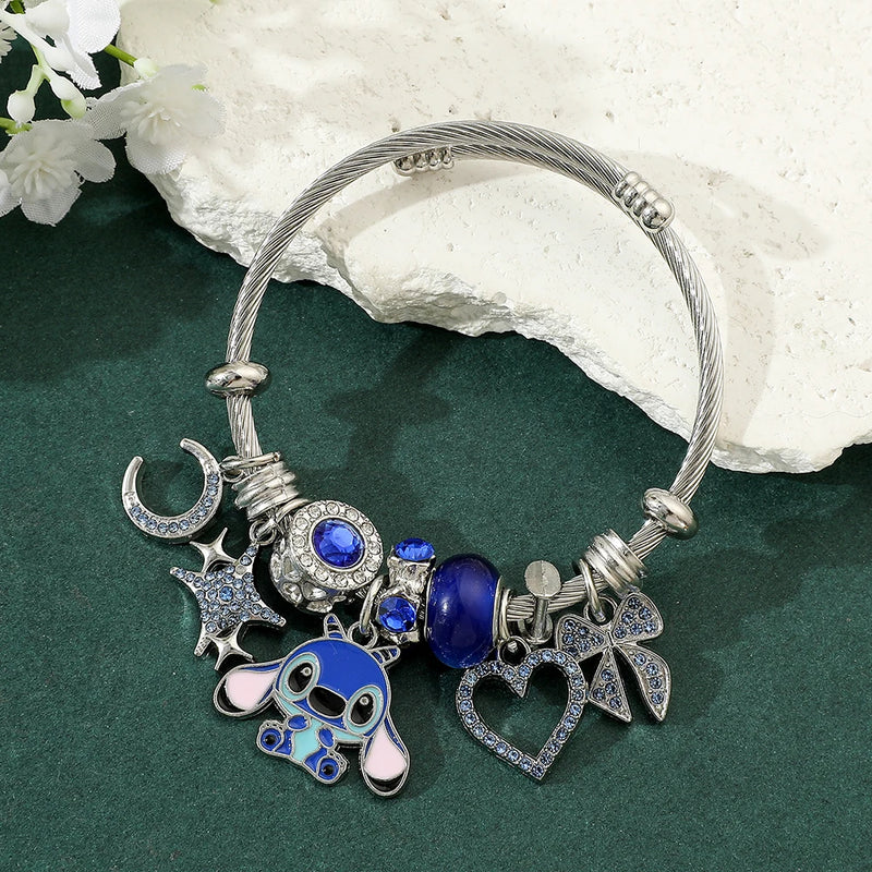 Pulseira Versátil Disney com Miçangas e Pingente de Coração Stitch - Edição Sorte Fofa -IMPOTADO