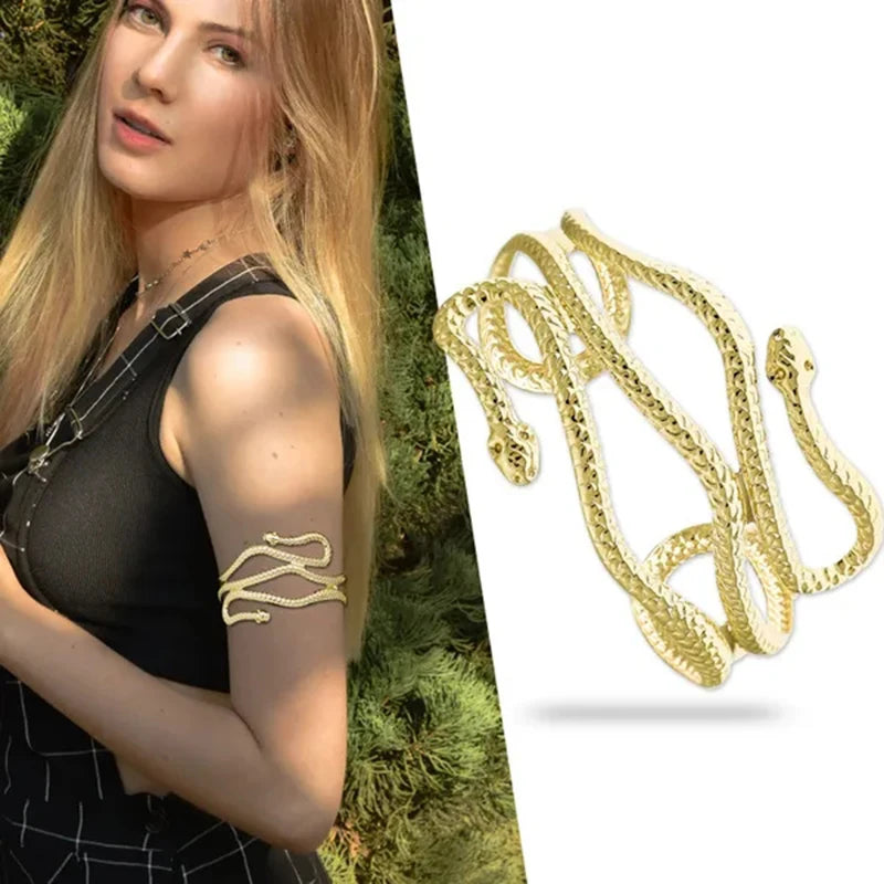 Bracelete Egípcio Cleópatra com Design de Serpente - Braçadeira Larga para Mulheres, Estilo Indiano e Anime, Bijuteria Unissex! - IMPORTADO