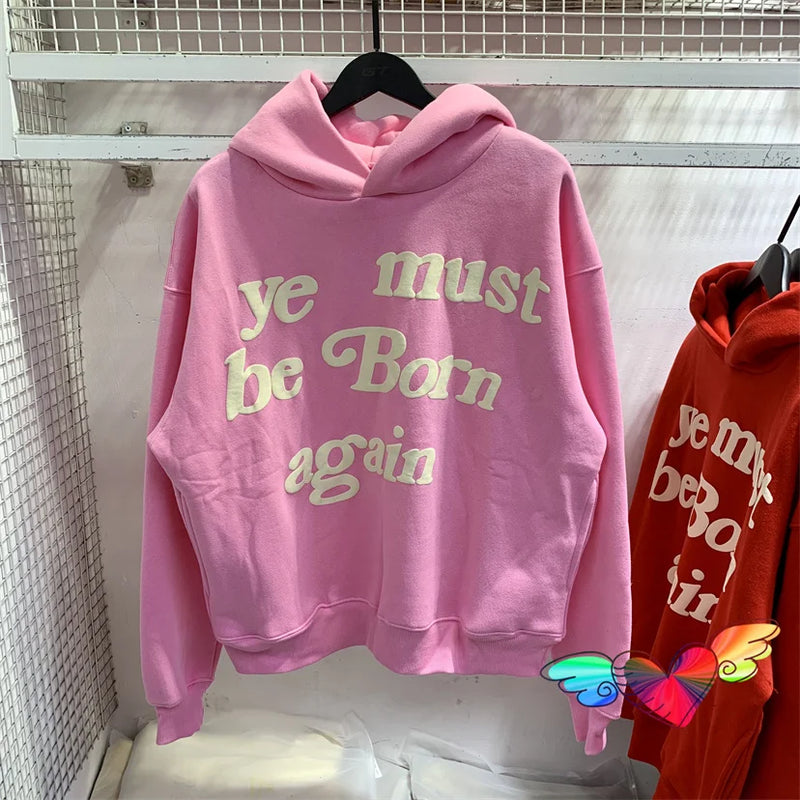 Moletom 2023FW Puff Print Kanye West Unissex "Ye Must Be Born Again" Rosa Oversized CPFM Sweatshirt